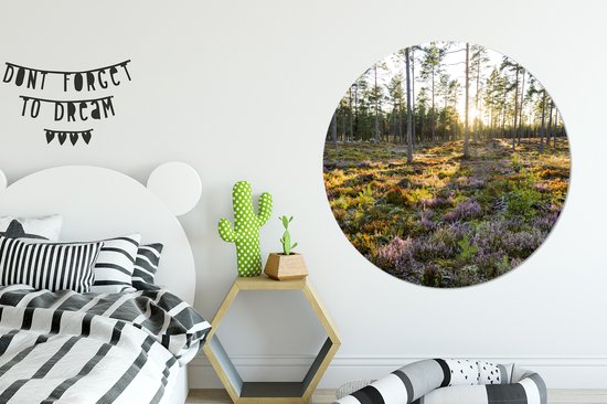 Cercle de papier peint - Arbres sur un paysage de bruyère - ⌀ 120 cm - Cercle de mur - Autocollant - Sticker papier peint XXL