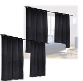 Relaxdays 4 x verduisterende gordijnen - zwart - kant en klaar - gordijn set - 175x135 cm