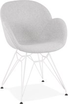 Alterego Moderne stoel 'ATOL' in lichtgrijze stof met wit metalen onderstel