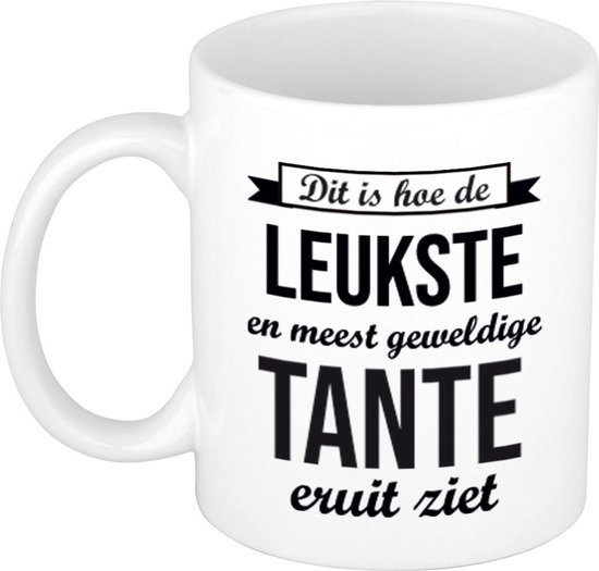 Foto: Dit is hoe de leukste en meest geweldige tante eruitziet cadeau koffiemok theebeker wit 300 ml verjaardag bedankje