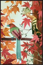 JUNIQE - Poster met kunststof lijst Birds Of Autumn -13x18 /Groen &