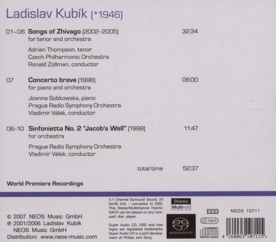 Adrian Thompson, Czech Philharmonic Orchestra, Ronald Zollman - Kubik ...