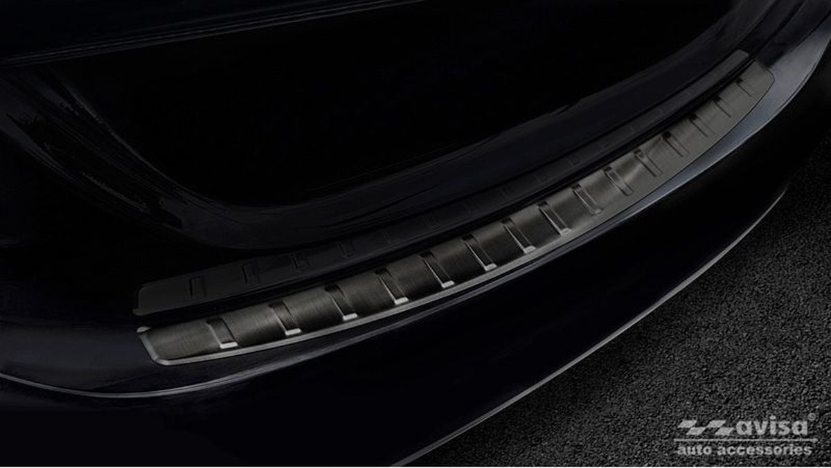 Zwart RVS Achterbumperprotector passend voor Mercedes C-Klasse W205 Sedan 2014-2019 & 2019-2021 'Ribs'