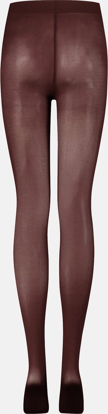 Achterkant van de benen van een vrouw in een wijnrode, ondoorzichtige panty.