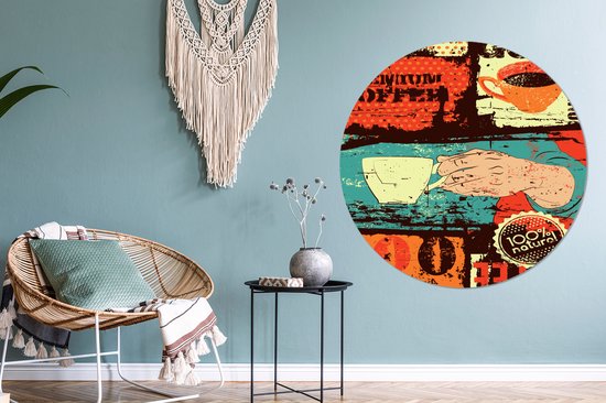 Café Vintage avec des images colorées Sticker mural cercle mural - ⌀ 120 cm - peinture ronde - cercle papier peint - cercle mural - cercle vivant - autocollant et découpe ronde