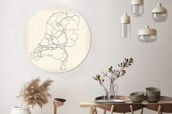Carte des lignes des Nederland Cercle mural aluminium - ⌀ 120 cm - peinture ronde - impression photo sur aluminium / dibond / cercle mural / cercle vivant / cercle de jardin (décoration murale)