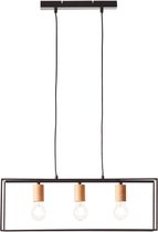 Brilliant lamp, Arica hanglamp 3-vlamms zwart/houtkleurig, 3x A60, E27, 60W, kabel is in te korten/in hoogte verstelbaar