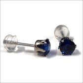 Aramat jewels ® - Oorbellen zirkonia zweerknopjes rond 5mm donker blauw chirurgisch staal