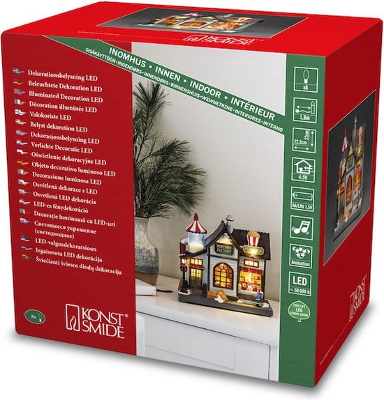 Konstsmide Sneeuwbol LED-lantaarn, roterende kerstscène, wit, met water gevuld, 5 uur timer, 1 warme diode, werkt op batterijen en USB, binnen, 3 x AA 1,5 V (exclusief