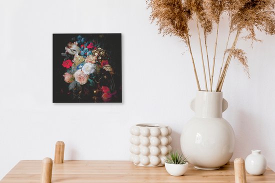 Toile Peinture Fleurs - Bouquet - Arc-en-ciel - 20x20 cm - Décoration murale