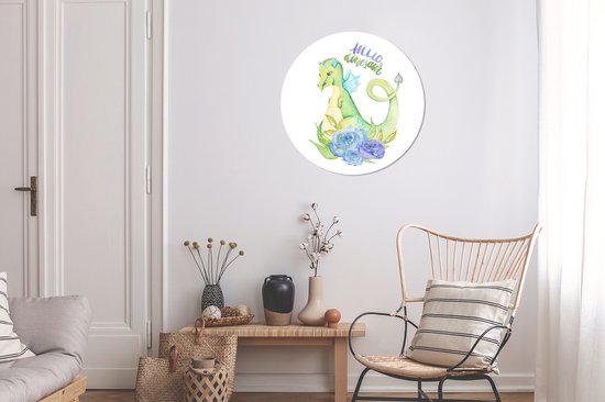 WallCircle - Stickers muraux - Cercle Papier Peint - Dinosaurus - Chambre d'Enfant - Ailes - Garçons - Filles - Enfant - 80x80 cm - Cercle Mural - Auto Adhésif - Sticker Papier Peint Rond