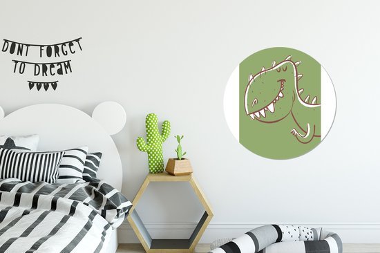 Illustration d'un dinosaure sur fond vert Sticker papier peint cercle mural 80x80 cm / cercle papier peint / cercle mural / cercle vivant - autocollant & découpe ronde