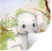 Muurstickers - Sticker Folie - Olifant - Jungle - Bladeren - 30x30 cm - Plakfolie - Muurstickers Kinderkamer - Zelfklevend Behang - Zelfklevend behangpapier - Stickerfolie