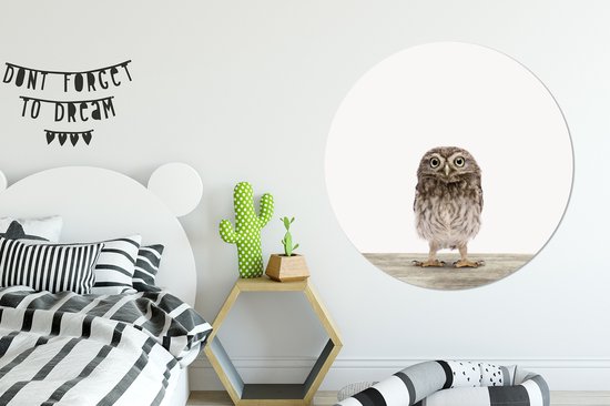 WallCircle - Stickers muraux - Cercle Papier Peint - Animaux - Wit - Hibou - 120x120 cm - Cercle Mural - Auto Adhésif - Sticker Papier Peint Rond XXL