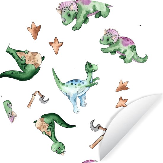WallCircle - Stickers muraux - Cercle de papier peint - Chambre d'enfant - Dinosaurus - Empreinte de pas - Garçons - Filles - Enfants - Enfant - 80x80 cm - Cercle mural - Auto-adhésif - Sticker papier peint rond