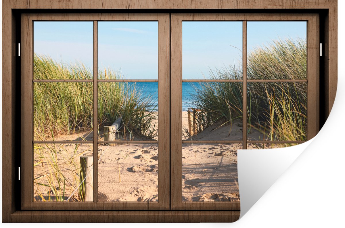 Muurstickers - Sticker Folie - Doorkijk - Strand - Gras - 90x60 cm - Plakfolie - Muurstickers Kinderkamer - Zelfklevend Behang - Zelfklevend behangpapier - Stickerfolie