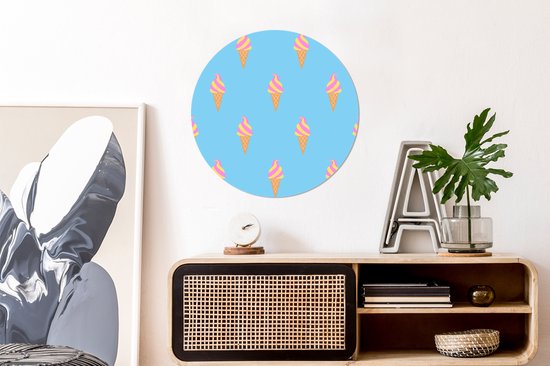 Wallpaper Circle - Ice Cream - Motifs - Rose - Blauw - 50x50 cm - Wall Circle - Auto-adhésif - Round Wallpaper Sticker
