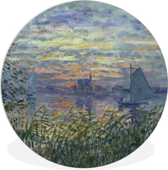 WallCircle - Wandcirkel ⌀ 150 - Zonsondergang op de Seine - Claude Monet - Ronde schilderijen woonkamer - Wandbord rond - Muurdecoratie cirkel - Kamer decoratie binnen - Wanddecoratie muurcirkel - Woonaccessoires