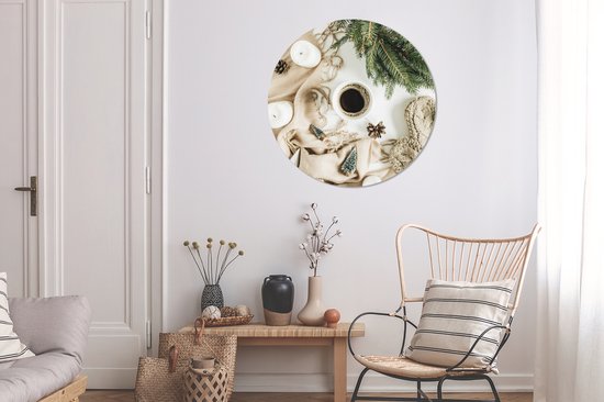 WallCircle - Tableau - Peintures Ronds Branche De Pin Café Hiver - Multicolore - 90 X 90 Cm
