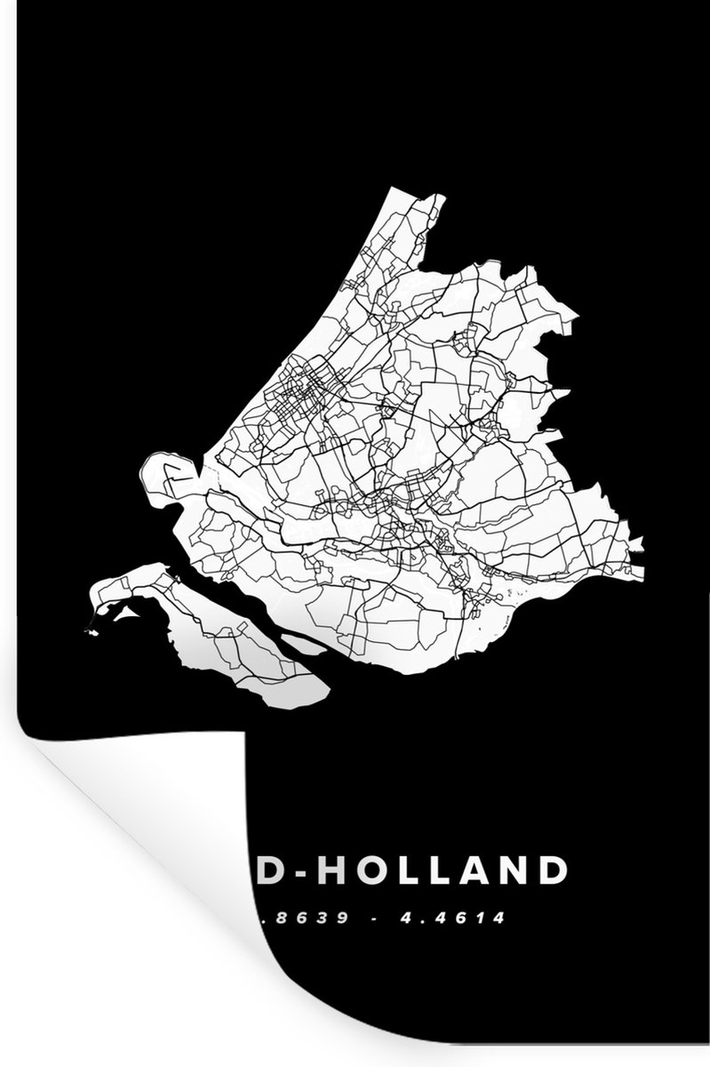 Muurstickers - Sticker Folie - Zuid-Holland - Wegenkaart Nederland - Zwart - Wit - 60x90 c