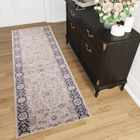 Tapiso Colorado Carpet Runner Beige Clair Imprimé Floral Salon Chambre Couloir Taille - 80x450