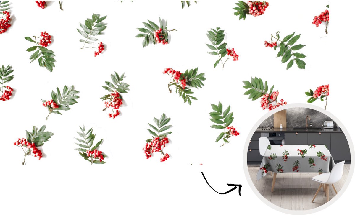Tafelkleed - Tafellaken - 260x130 cm - Winter - Mistletoe - Wit - Binnen en Buiten