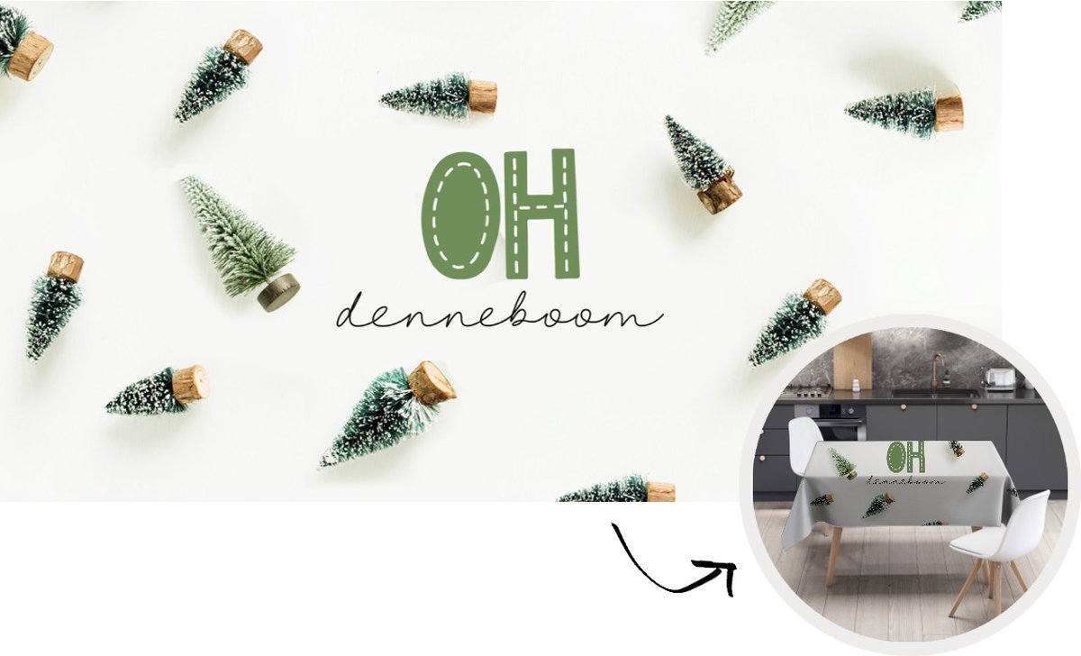 Tafelkleed - Tafellaken - 260x130 cm - Winter - Wit - Dennenboom - Binnen en Buiten