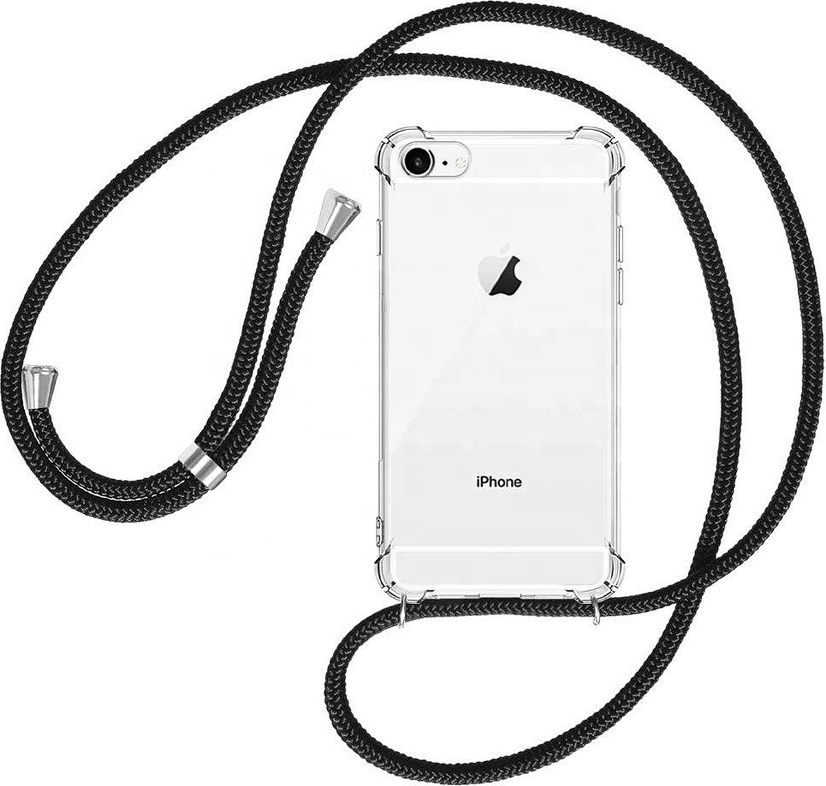 iPhone 7/8/SE 2020 transparant TPU hoesje met koord - Zwart koord - TPU - Stevig - Telehoesje - Goedkoop - Necklace - Neckstrap - Telefoon koord - Telefoonhoesje met koord - Ketting koord - Verstelbaar koord
