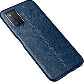 Samsung Galaxy A03s Hoesje - MobyDefend TPU Gelcase - Lederlook - Navy Blauw - GSM Hoesje - Telefoonhoesje Geschikt Voor: Samsung Galaxy A03s