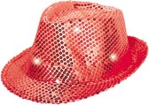 Trilby hoed rood met LED lichten en glitters, kindercrea