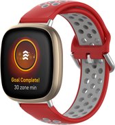 Siliconen Smartwatch bandje - Geschikt voor  Fitbit Sense sport band - rood/grijs - Maat: S - Strap-it Horlogeband / Polsband / Armband