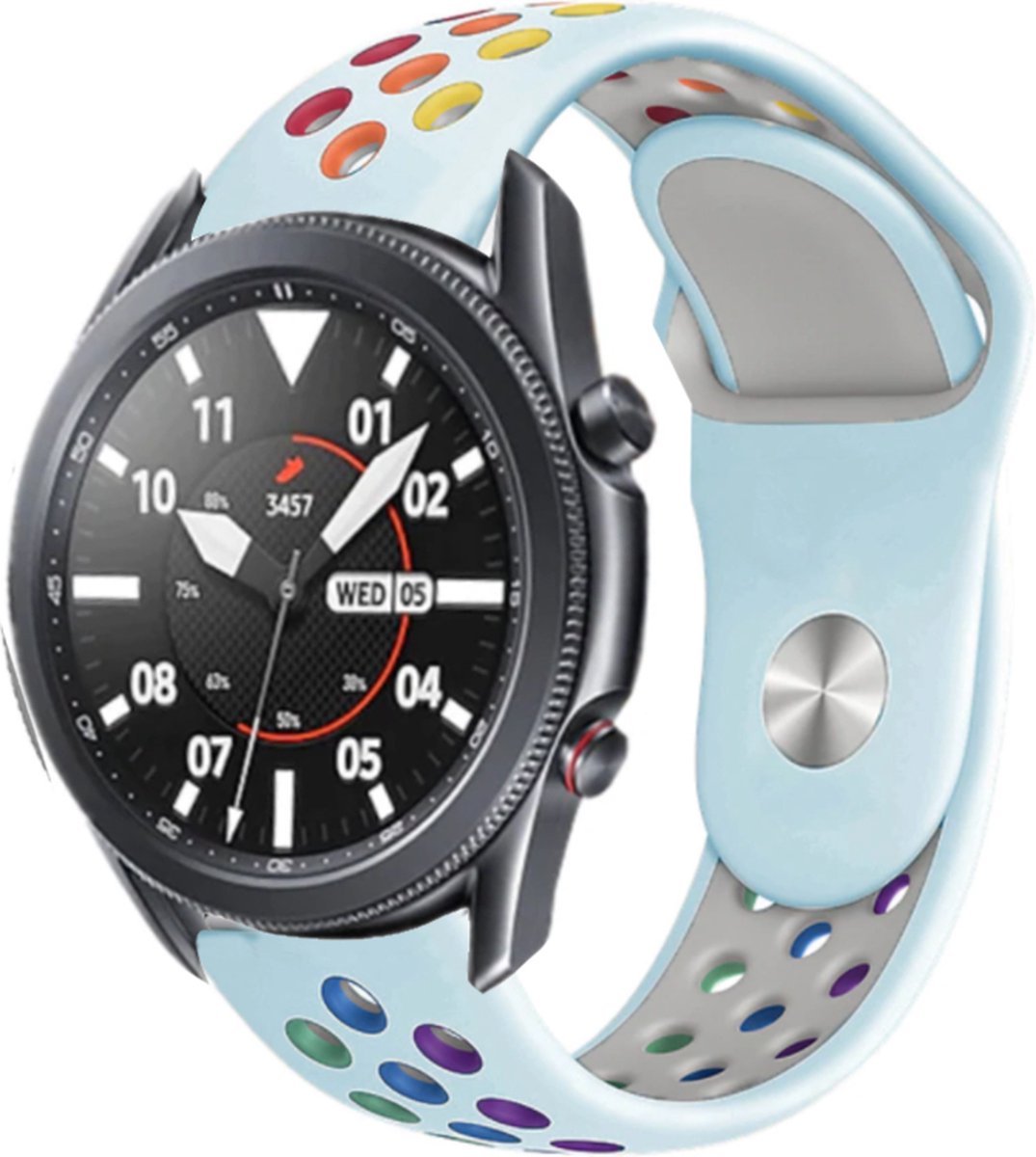 Strap-it Siliconen sport bandje - geschikt voor Samsung Galaxy Watch 3 45mm / Galaxy Watch 1 46mm / Gear S3 Classic & Frontier - lichtblauw/kleurrijk