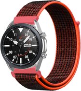 Nylon Smartwatch bandje - Geschikt voor  Samsung Galaxy Watch 3 - 45mm nylon band - zwart/oranje - Strap-it Horlogeband / Polsband / Armband