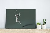 Canvas Schilderij Prachtig figuurtje die volleybal speelt op een groen kleurige achtergrond - 30x20 cm - Wanddecoratie
