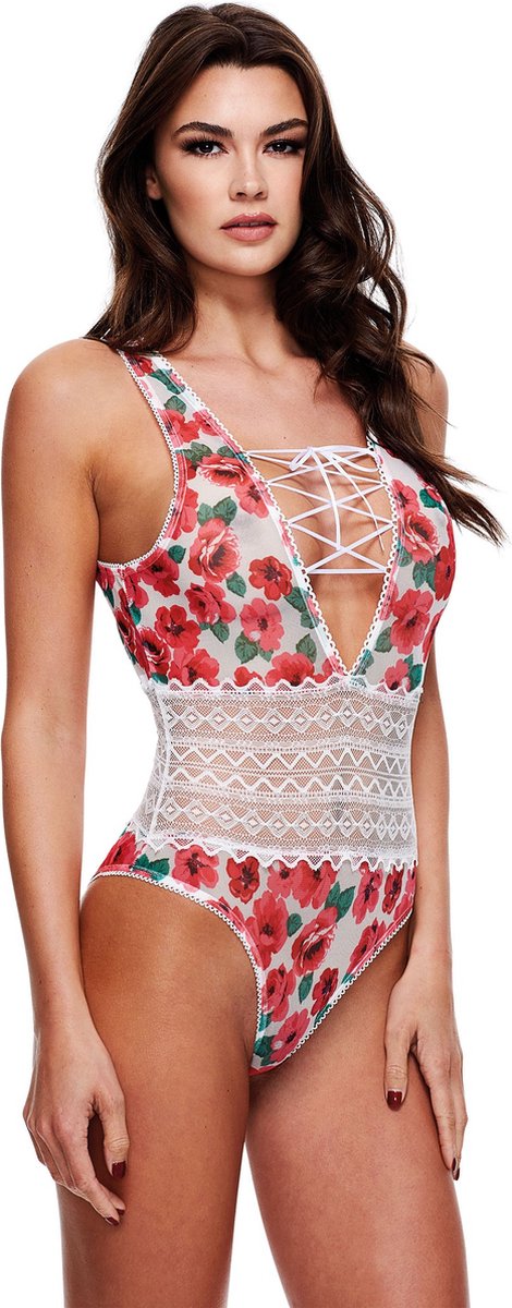 Goedkoopste Baci - White Floral & Lace Teddy S/M