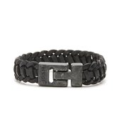 Josh Vintage Heren Armband Leer;Metaal - Zwart