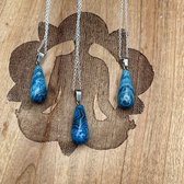 Wellness-House | Zilveren 925 st Ketting Blauwe Agaat Drop | Ketting Met Natuursteen | Edelsteen | Blauwe Agaat | Aardend | Bescherming | Zen