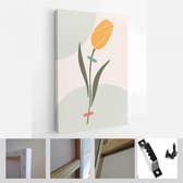 Collectie hedendaagse kunstposters in pastelkleuren. Abstracte geometrische elementen en vormen, bladeren en bloemen, tulp - Modern Art Canvas - Verticaal - 1823302799