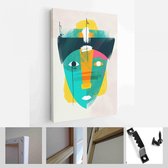 Gezicht portret abstractie muur kunst illustratie ontwerp vector. creatieve vormen ontwerp graphics met getextureerde geometrische vormen - Moderne kunst canvas - Verticaal - 1856567401