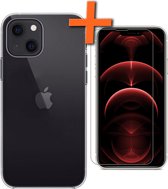 iPhone 13 Hoesje Siliconen Case Met Screenprotector Met Dichte Notch - iPhone 13 Hoes Siliconen Cover Met Beschermglas - Transparant