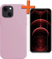 iPhone 13 Hoesje Siliconen Case Met Screenprotector Met Dichte Notch - iPhone 13 Hoes Siliconen Cover Met Beschermglas - Lila