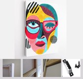 Vrouwenportret met glazen in moderne abstracte stijl. Handgetekende rasterillustratie voor uw hedendaagse modeontwerp - Modern Art Canvas - Verticaal - 1567602670