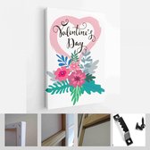 Onlinecanvas - Schilderij - Happy Valentines Day Kaarten. Handgetekende Romantische Belettering Art Verticaal - Multicolor - 115 X 75 Cm