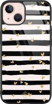 iPhone 13 hoesje glass - Hart streepjes | Apple iPhone 13  case | Hardcase backcover zwart