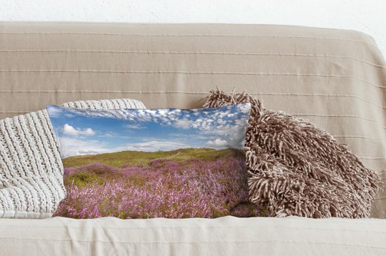 Sierkussen Waddenzee pour l'intérieur - Bruyère fleurie dans les dunes près des Waddenzee - 50x30 cm - Coussin intérieur rectangulaire en coton
