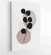 Botanische muur kunst vector set. Earth tone boho gebladerte lijntekeningen tekenen met abstracte vorm. 3 - Moderne schilderijen – Verticaal – 1881390313 - 80*60 Vertical