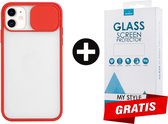 Backcase CamShield Slide Cover Camera Bescherming iPhone 12 Mini Rood - Gratis Screen Protector - Telefoonhoesje - Smartphonehoesje