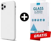 Siliconen Backcover Hoesje iPhone 11 Pro Max Wit - Gratis Screen Protector - Telefoonhoesje - Smartphonehoesje