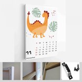 Kinder kalendersjabloon voor 2022. Helder verticaal ontwerp met abstracte dinosaurussen in een vlakke stijl - Modern Art Canvas - Verticaal - 1980533045