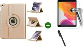 Hoes geschikt voor iPad 2021/2020/2019 (10.2 inch) draaibaar + screenprotector - tempered glass + stylus pen - Goud